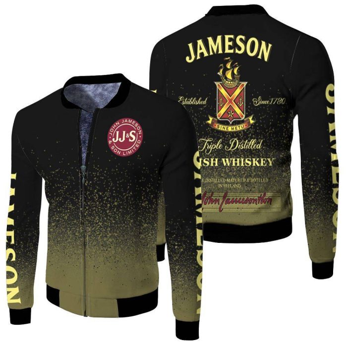 3D Bomber Jameson Irish Whiskey Triple Distilled Logo For Lovers 3D Fleece Bomber Jacket