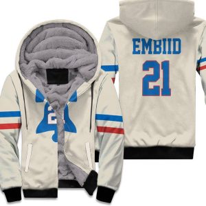 76Ers Joel Embiid 2020-21 Earned Edition Cream Unisex Fleece Hoodie
