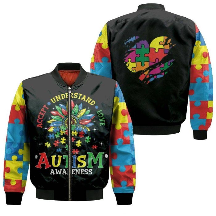 Accept Understand Love Autism Support Bomber Jacket