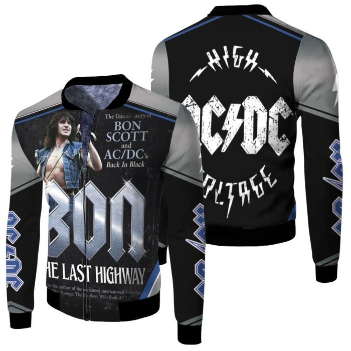 Acdc Bon Scott Bon The Last Highway Fleece Bomber Jacket