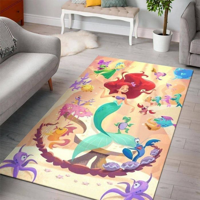 Ariel Disney Princess Characters Living Room Cartoon Floor Carpet Rectangle Rug