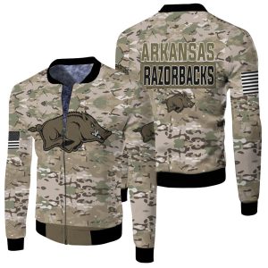 Arkansas Razorbacks Camo Pattern 3D Fleece Bomber Jacket