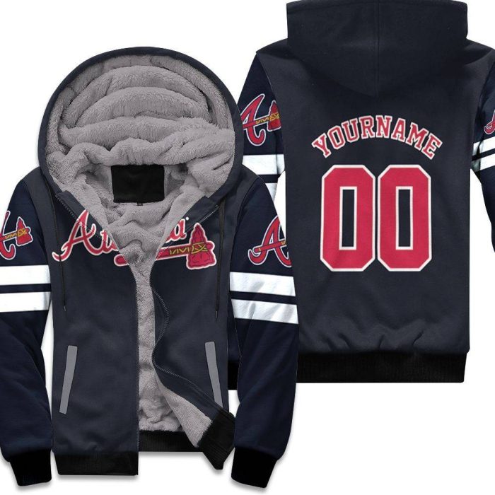 Atlanta Braves Majestic 2019 Alternate Navy Personalized Black Inspired Unisex Fleece Hoodie