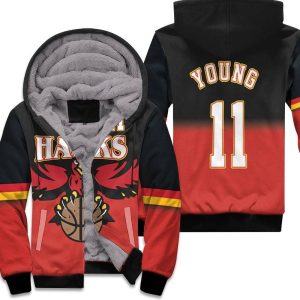 Atlanta Hawks Trae Young 11 Black And Red Inspired Style Unisex Fleece Hoodie
