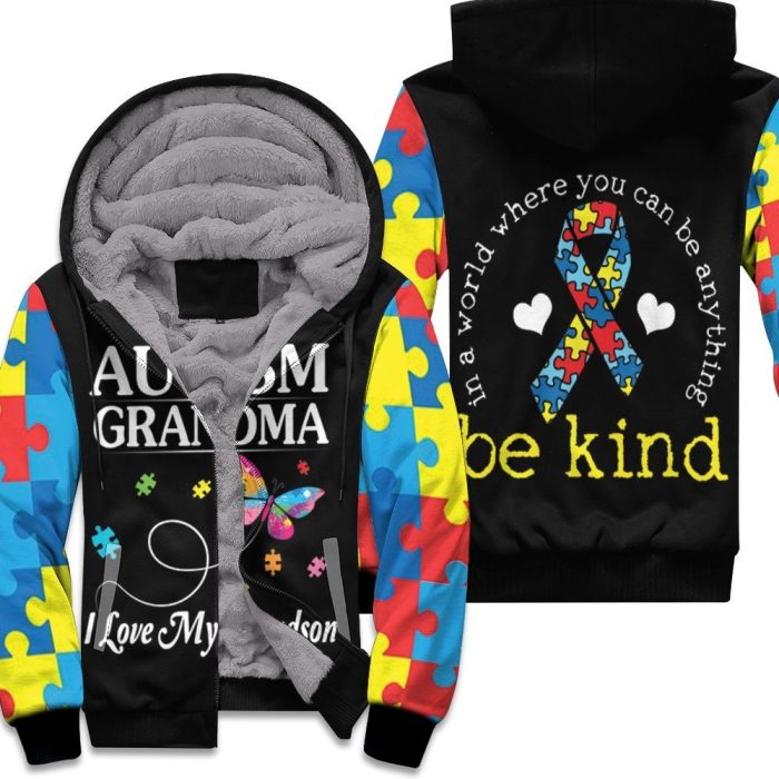 Autism Grandma I Love My Grandson Colorful Butterfly Unisex Fleece Hoodie