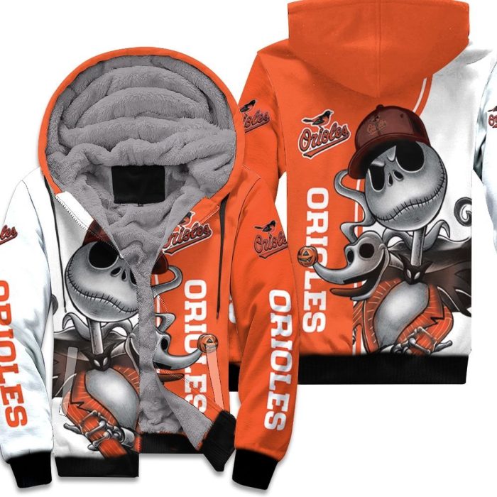 Baltimore Orioles Jack Skellington And Zero Unisex Fleece Hoodie