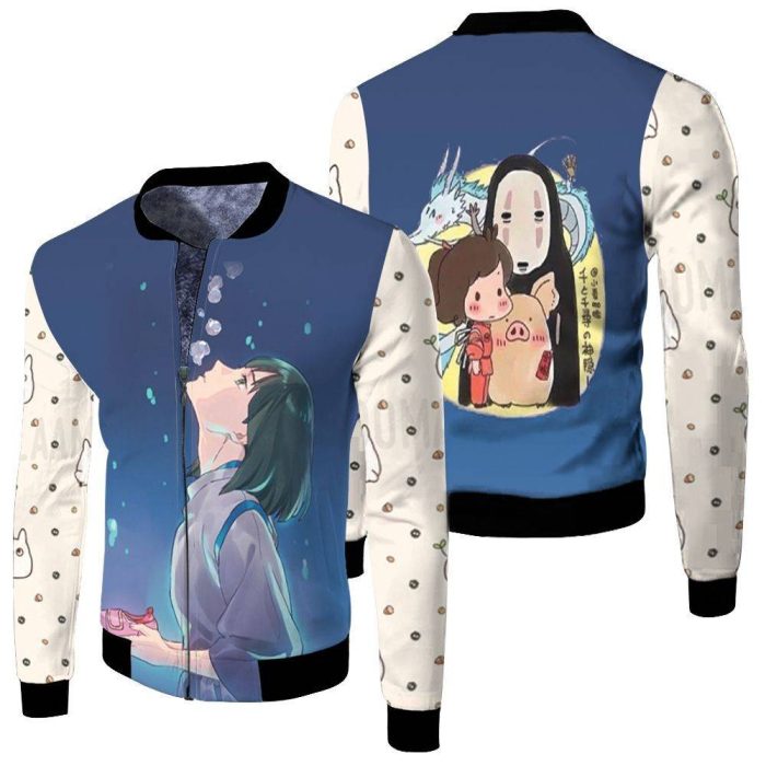 Beautiful Nigihayami Kohaku Nushi Look At Sky Bubbles Spirited Away Studio Ghibli Fleece Bomber Jacket