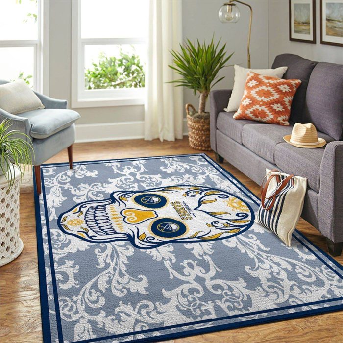 Buffalo Sabres Nhl Team Logo Skull Flower Style Nice Gift Home Decor Rectangle Area Rug