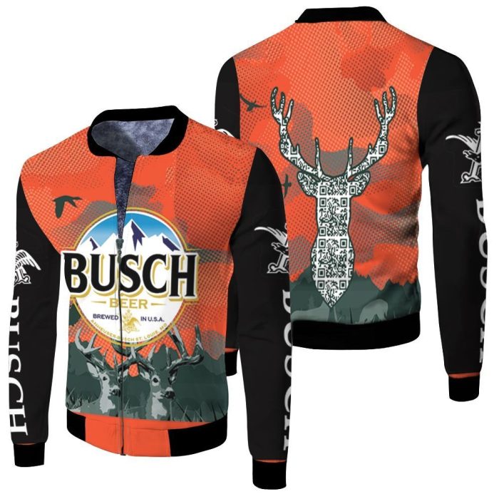 Busch Beer Logo And Deer Head For Fans 3D Fleece Bomber Jacket