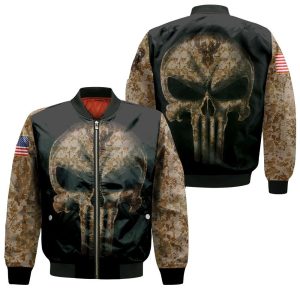 Camouflage Skull Milwaukee Bucks American Flag Bomber Jacket