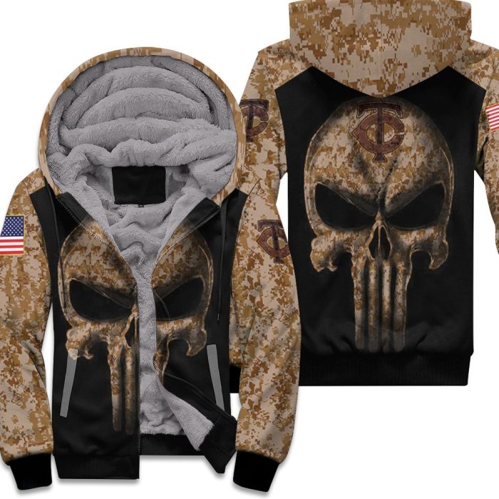 Camouflage Skull Minnesota Twins American Flag Unisex Fleece Hoodie