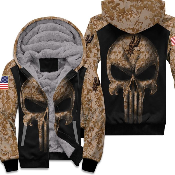 Camouflage Skull San Antonio Spurs American Flag Unisex Fleece Hoodie