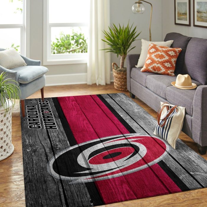 Carolina Hurricanes Nhl Team Logo Wooden Style Nice Gift Home Decor Rectangle Area Rug