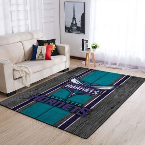 Charlotte Hornets Nba Team Logo Wooden Style Nice Gift Home Decor Rectangle Area Rug