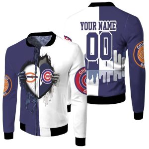 Chicago Bears And Chicago Cubs Heartbeat Love Ripped 3D Personalized Fleece Bomber Jacket