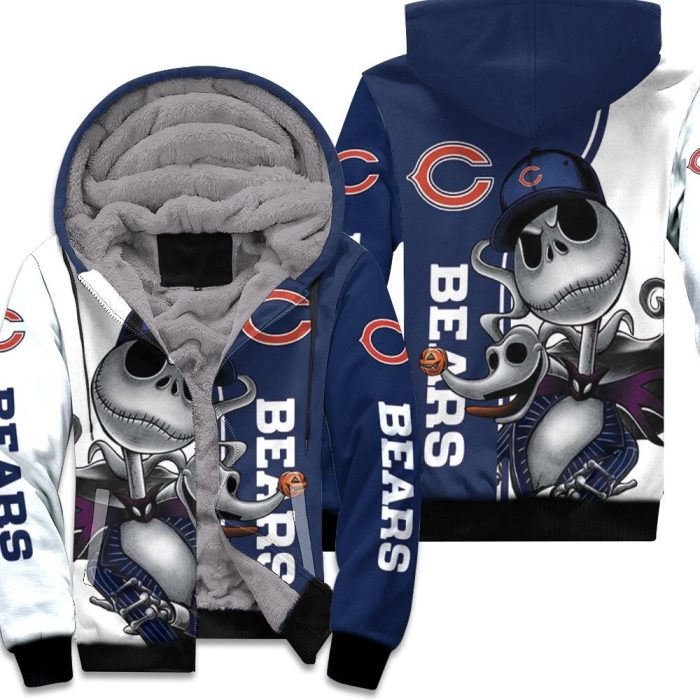 Chicago Bears Jack Skellington And Zero Unisex Fleece Hoodie