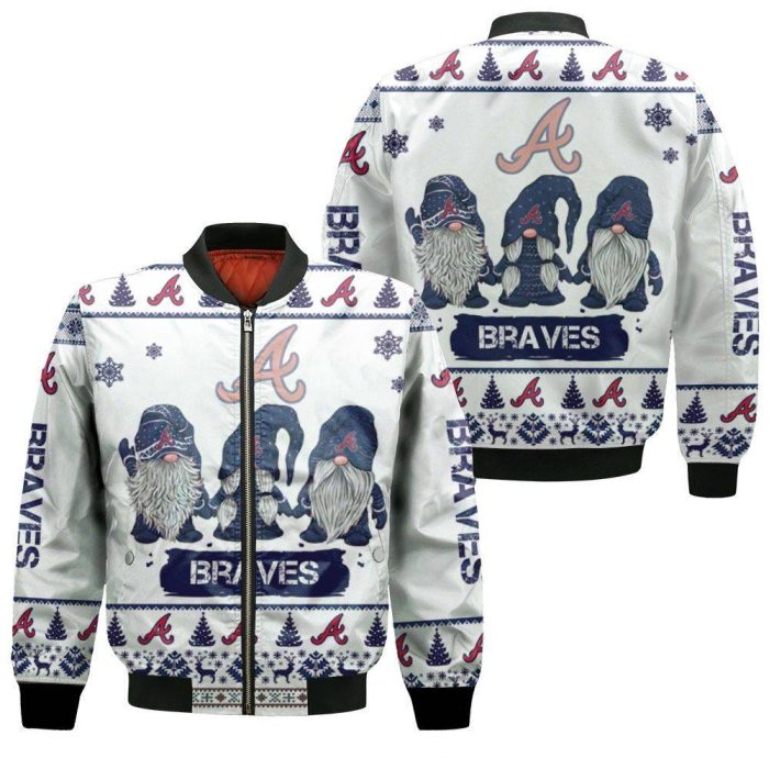 Christmas Gnomes Atlanta Braves Ugly Christmas 3D Bomber Jacket