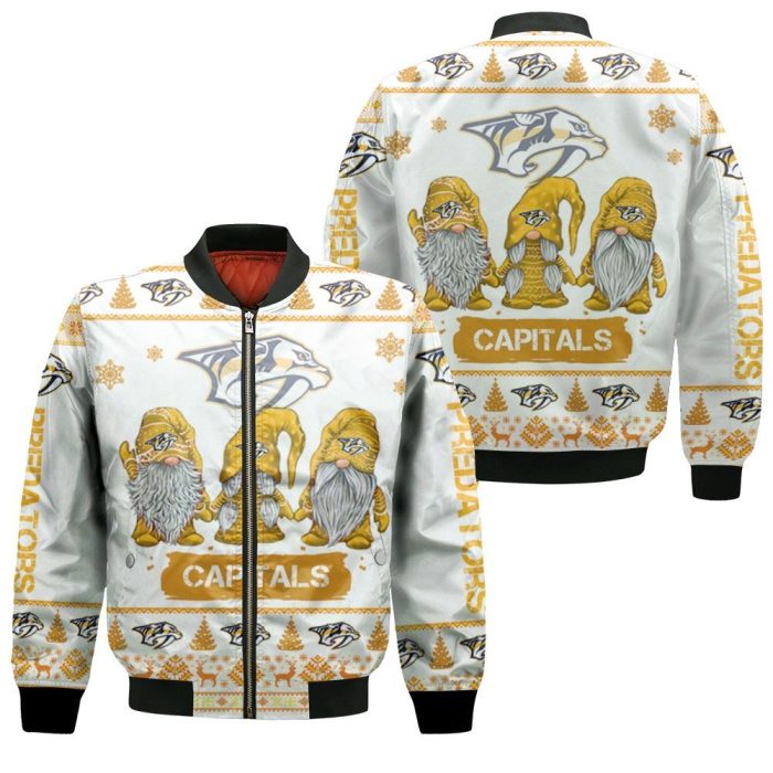 Christmas Gnomes Nashville Predators Ugly Christmas 3D Bomber Jacket