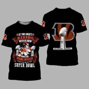 Cincinnati Bengals Mickey Mouse If You Riding With Us Now Don't Be Riding With Us Gift For Fan 3D T Shirt Sweater Zip Hoodie Bomber Jacket