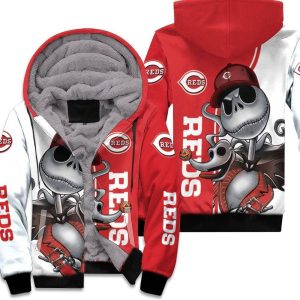 Cincinnati Reds Jack Skellington And Zero Unisex Fleece Hoodie