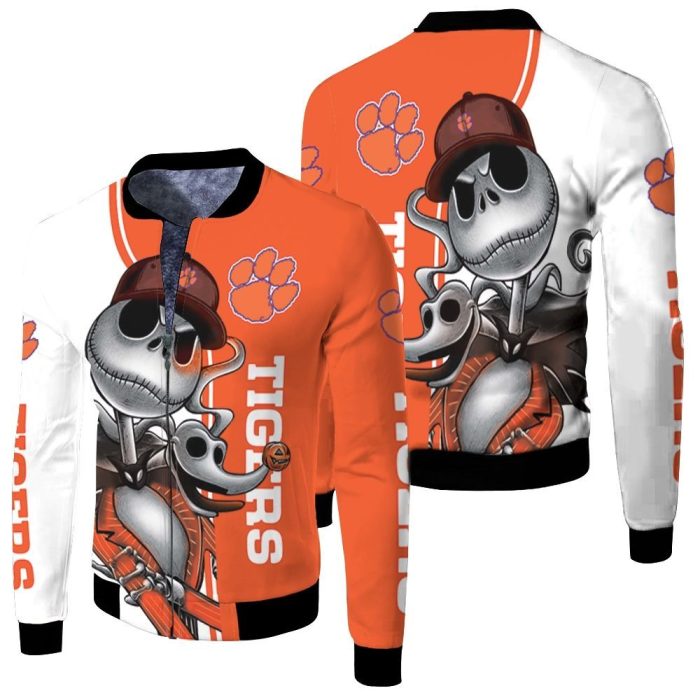 Clemson Tigers Jack Skellington And Zero Fleece Bomber Jacket