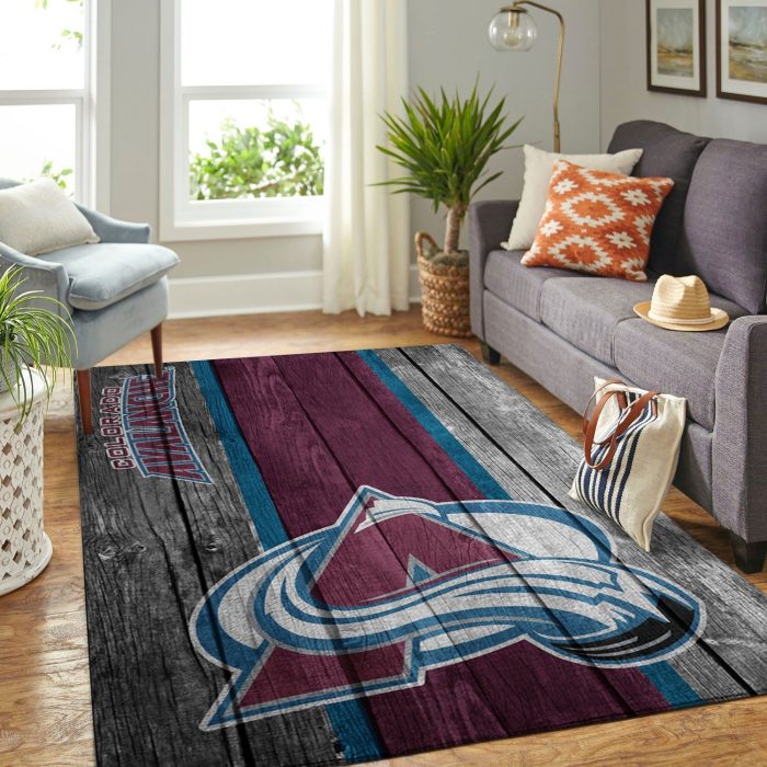 Colorado Avalanche Nhl Team Logo Wooden Style Nice Gift Home Decor Rectangle Area Rug