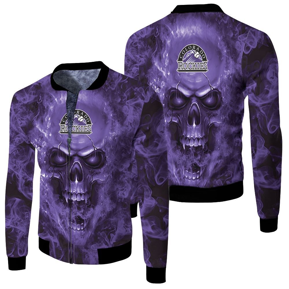 Colorado-Rockies-MLB-Fans-Skull-Fleece-Bomber-Jacket Colorado Rockies MLB Fans Skull Fleece Bomber Jacket