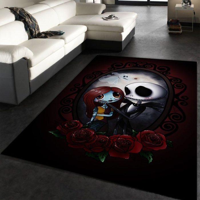 Cute Jack Skellington And Sally Area Rug Geeky Carpet Home Decor Bedroom Living Room Decor