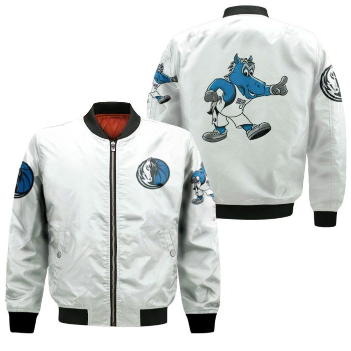 Dallas Mavericks Basketball Classic Mascot Logo Gift For Mavericks Fans White Bomber Jacket