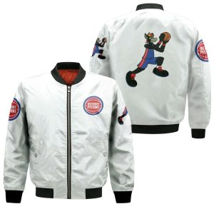 Detroit Pistons Basketball Classic Mascot Logo Gift For Pistons Fans White Bomber Jacket