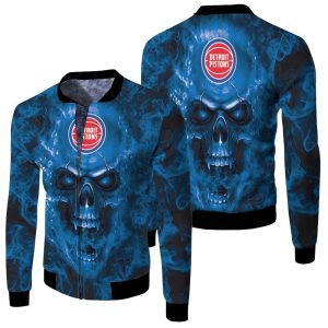 Detroit Pistons NBA Fans Skull Fleece Bomber Jacket