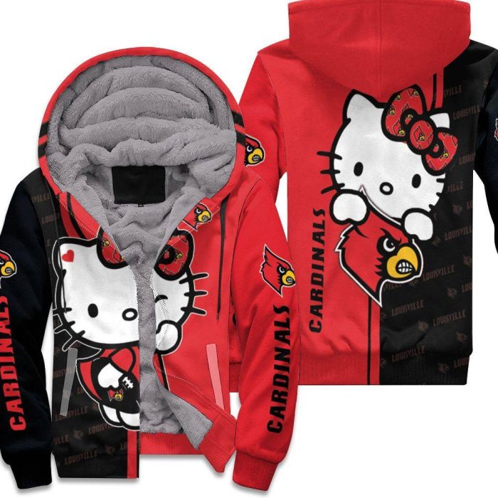 Hello Kitty Hug Louisville Cardinals Logo 3D Unisex Fleece Hoodie