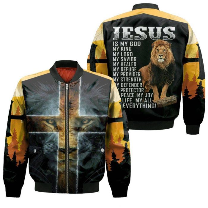 Jesus Is My God King Lord Savior My Everything Lion 3D Bomber Jacket