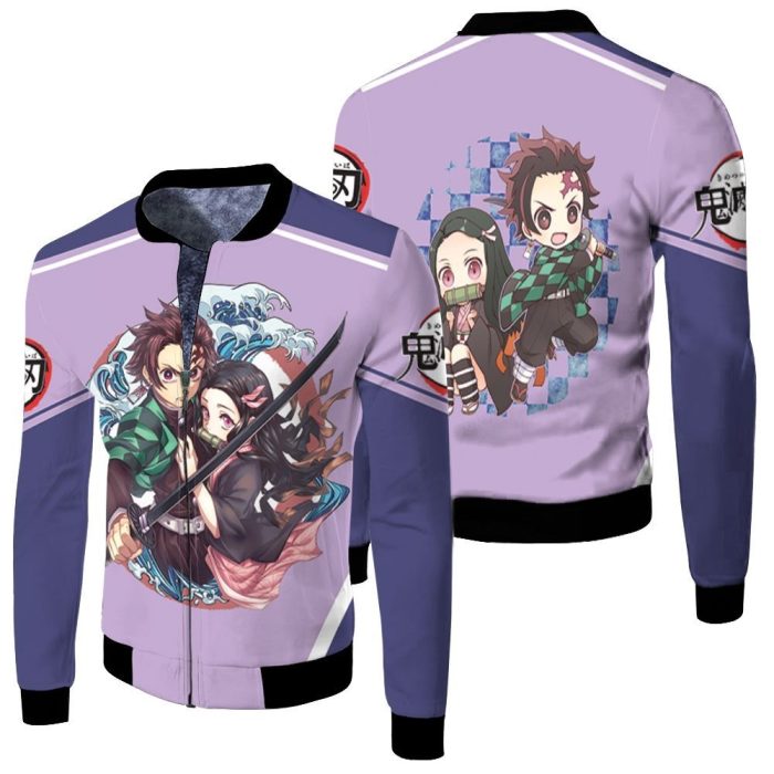 Kamado Tanjiro Kamado Nezuko Grow Up Edition Kimetsu No Yaiba Fleece Bomber Jacket