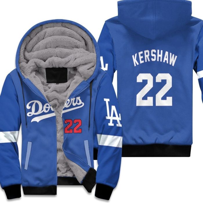 Los Angeles Dodgers Clayton Kershaw 22 2020 Mlb Navy Blue Inspired Unisex Fleece Hoodie