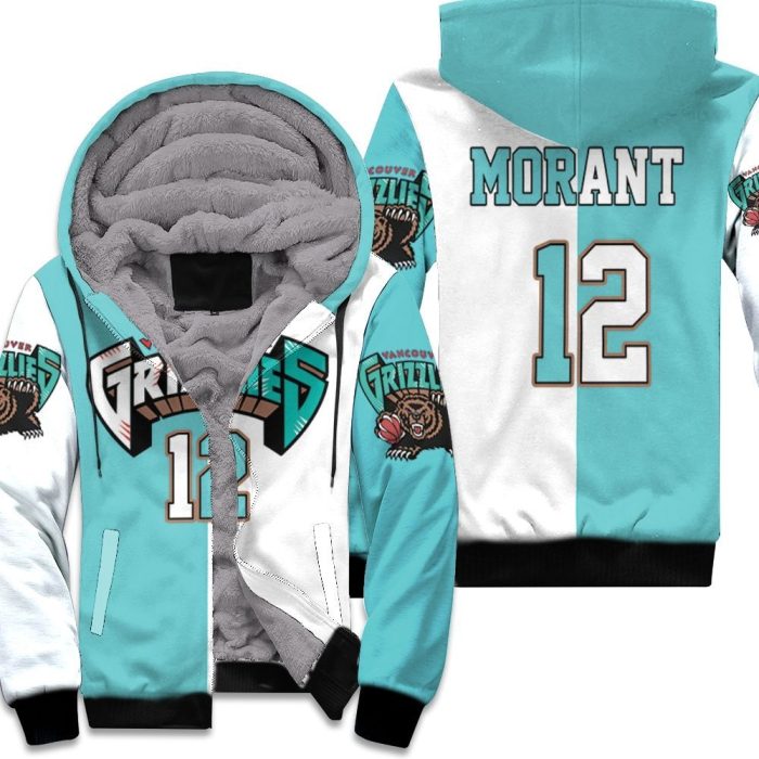 Memphis Grizzlies Ja Morant 12 2020 Nba New Arrival White & Teal Unisex Fleece Hoodie