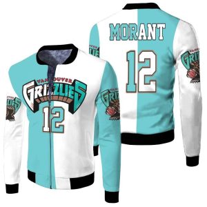 Memphis Grizzlies Ja Morant 12 White & Teal Inspired Fleece Bomber Jacket