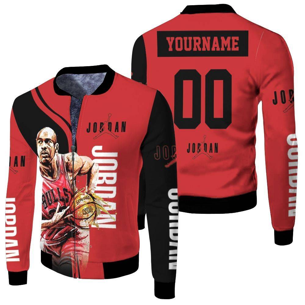 Michael-Jordan-23-Chicago-Bulls-Running-Fleece-Bomber-Jacket Michael Jordan 23 Chicago Bulls Running Fleece Bomber Jacket