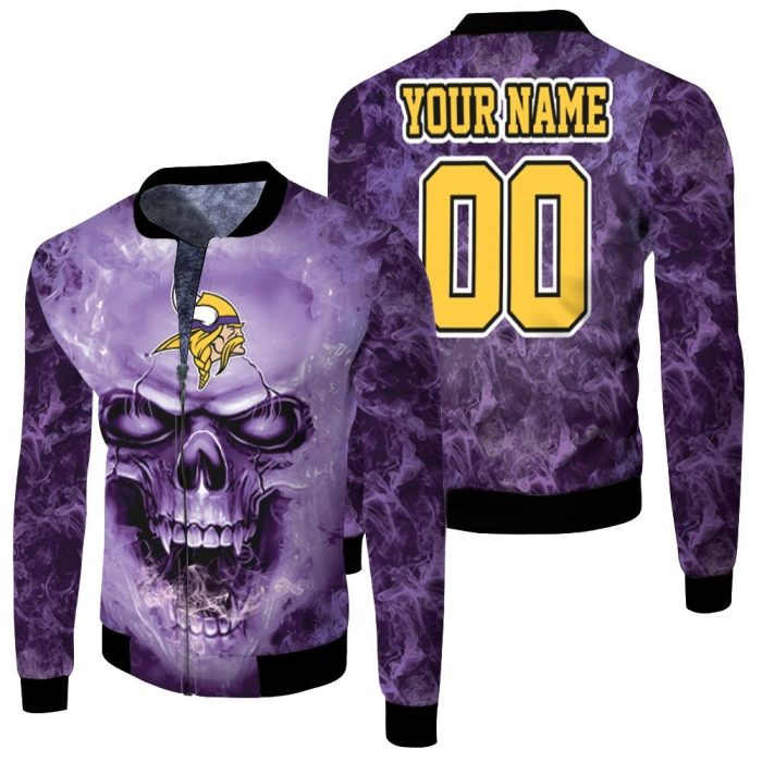 Minnesota Vikings Skull For Vikings Fans 3D Personalized Fleece Bomber Jacket