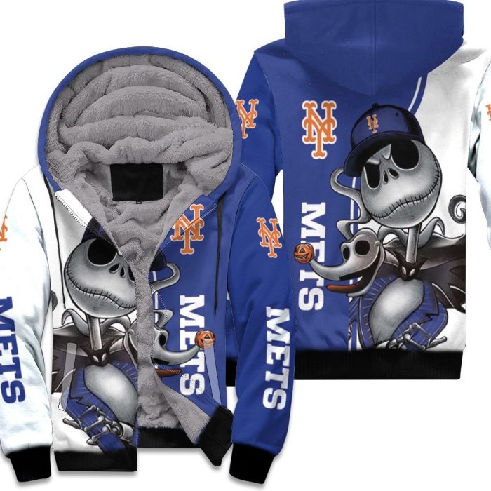 New York Mets Jack Skellington And Zero Unisex Fleece Hoodie