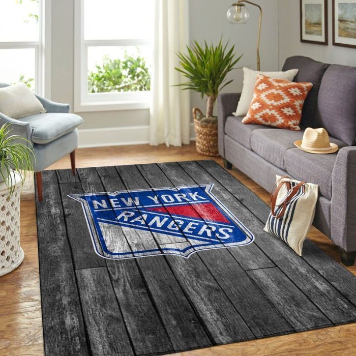 New York Rangers NHL Team Logo Grey Wooden Style Nice Gift Home Decor Rectangle Area Rug