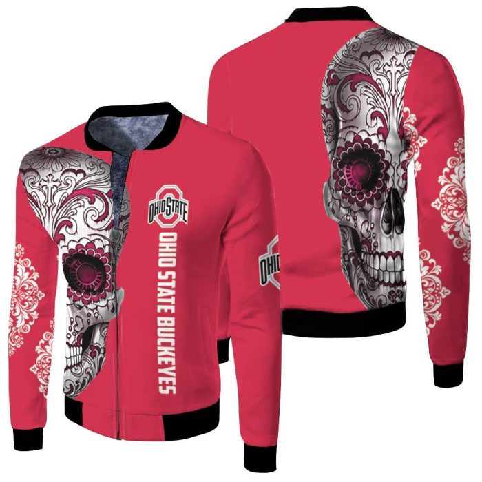 Ohio State Buckeyes Sugar Skull 3D Fleece Bomber Jacket