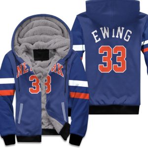 Patrick Ewing New York Knicks 1991-92 Hardwood Classics Blue Inspired Unisex Fleece Hoodie