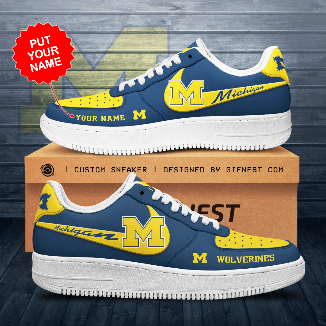 Personalized-Michigan-Wolverines-Air-Force-Sneaker-Custom-For-Fan Personalized Michigan Wolverines Air Force Sneaker Custom For Fan