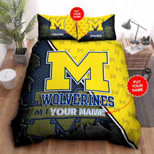 Personalized Michigan Wolverines Duvet Cover Pillowcase Bedding Set BS3948