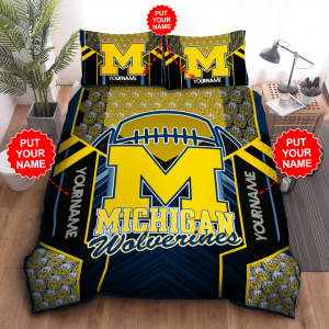 Personalized Michigan Wolverines Duvet Cover Pillowcase Bedding Set BS3912