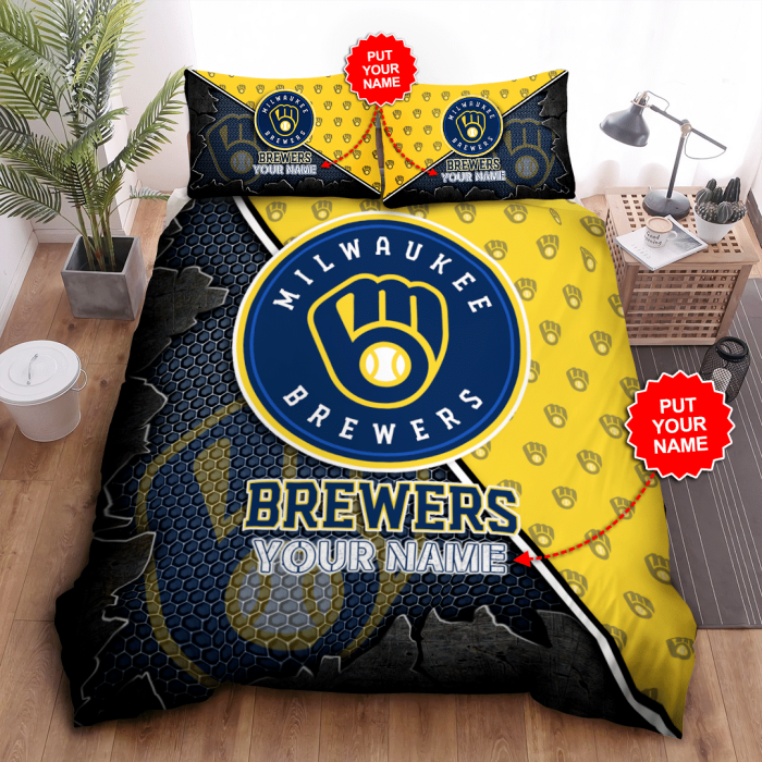 Personalized Milwaukee Brewers Duvet Cover Pillowcase Bedding Set