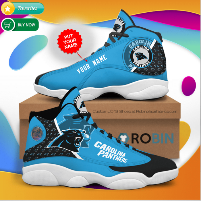 Personalized Name Carolina Panthers Jordan 13 Sneakers - Custom JD13 Shoes