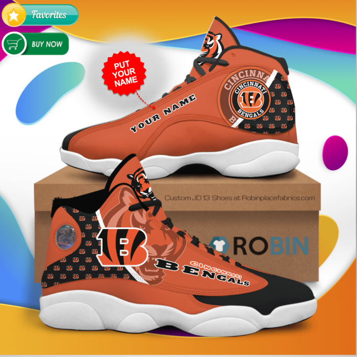 Personalized Name Cincinnati Bengals Jordan 13 Sneakers - Custom JD13 Shoes