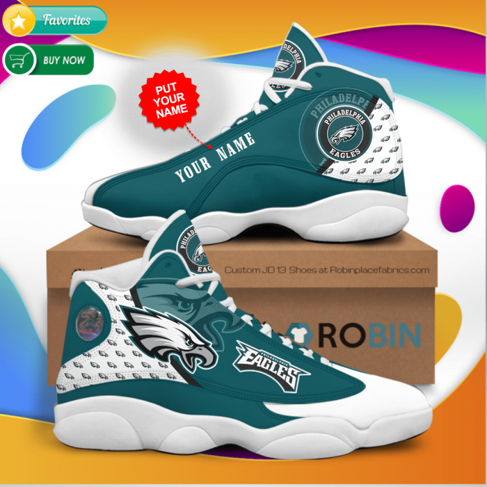 Personalized Name Philadelphia Eagles Jordan 13 Sneakers - Custom JD13 Shoes